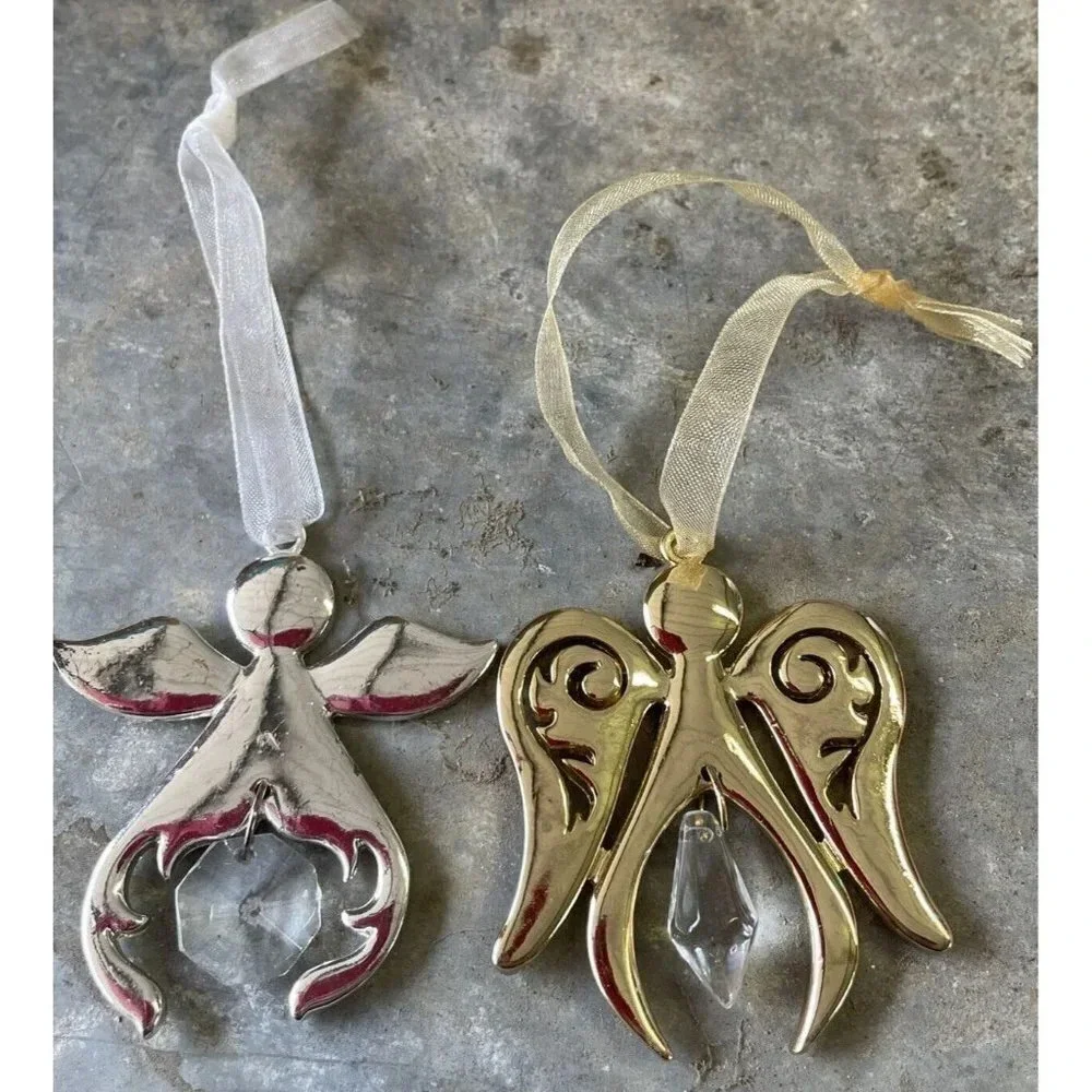 Set Of 2 Gold Silver‎ Tone  Angels Christmas Ornament Decor